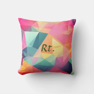 Colourful abstract geometric shapes add letter nam throw pillow