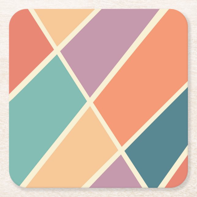 Colourful abstract geometric shapes design square paper coaster (Front)