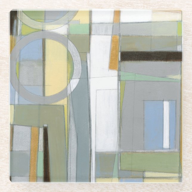Colourful Abstract Geometric Shapes Glass Coaster (Front)