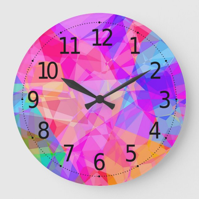 Colourful Abstract Geometric Shapes Prism Pattern Large Clock (Front)