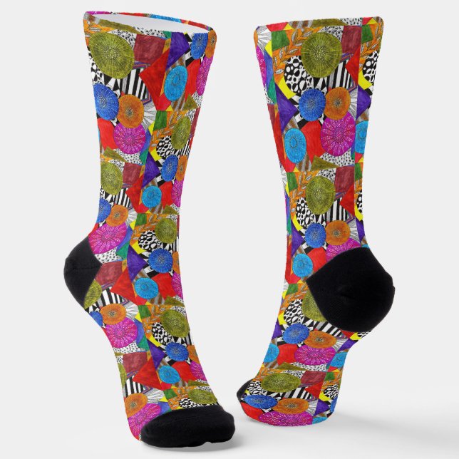Colourful Abstract Geometric Shapes Socks (Angled)