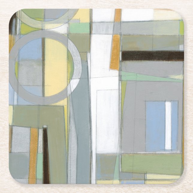 Colourful Abstract Geometric Shapes Square Paper Coaster (Front)