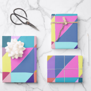 Colourful Abstract Geometric Triangle Patchwork  Wrapping Paper Sheet