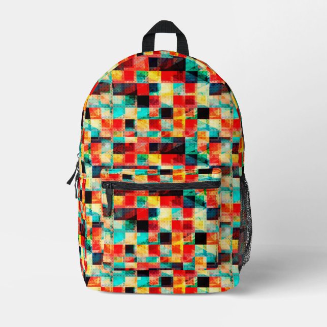 Colourful abstract geomtric bright element design printed backpack (Front)