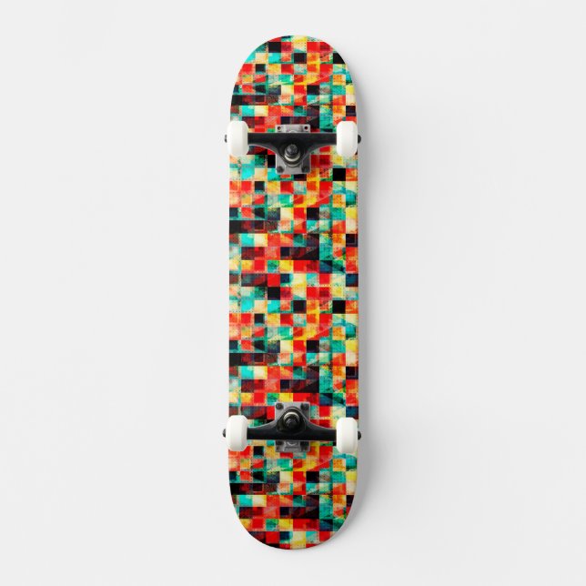 Colourful abstract geomtric bright element design skateboard (Front)