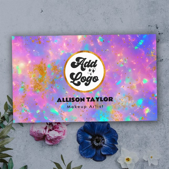 Colourful Abstract Gold Fire Opal Gemstone Add Log Business Card (Front)