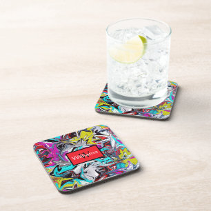 Colourful Abstract Graffiti Monogrammed  Coaster