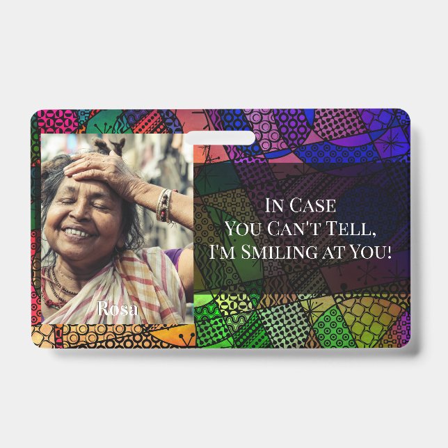 Colourful Abstract Graphic Smiling Behind a Mask Badge (Front)