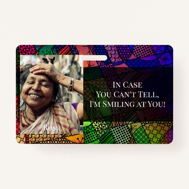 Colourful Abstract Graphic Smiling Behind a Mask Badge (Front)