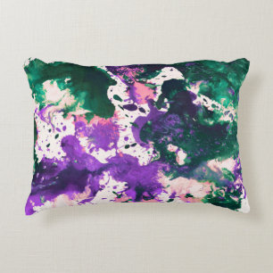 Colourful Abstract Green and Purple Splatter Paint Accent Pillow