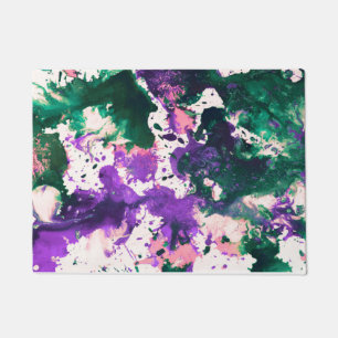 Colourful Abstract Green and Purple Splatter Paint Doormat