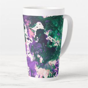 Colourful Abstract Green and Purple Splatter Paint Latte Mug