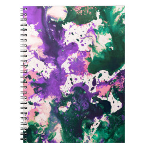 Colourful Abstract Green and Purple Splatter Paint Notebook