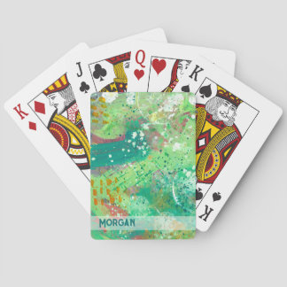 Colourful Abstract Green Personalized Name Playing Cards