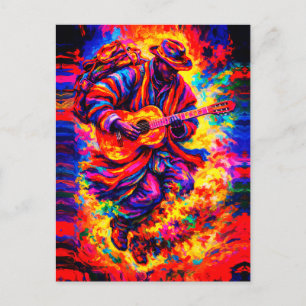 Colourful Abstract Guitar Players Duo Impasto Postcard