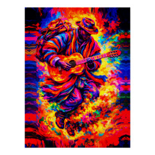 Colourful Abstract Guitar Players Duo Impasto Poster