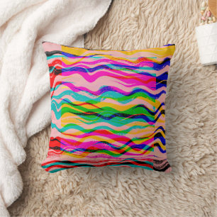 Colourful Abstract Hand Drawn Wavy Stripes Vibrant Throw Pillow