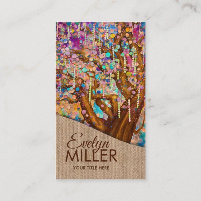 Colourful Abstract Happiness Tree Business Card (Front)