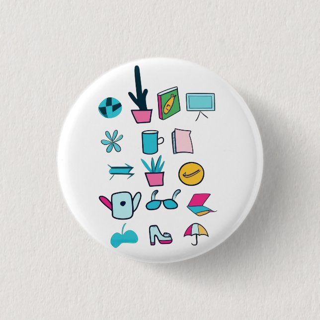  Colourful Abstract Icons Featuring Everyday Items 1 Inch Round Button (Front)