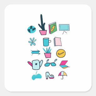  Colourful Abstract Icons Featuring Everyday Items Square Sticker