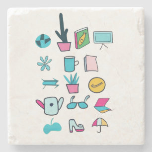  Colourful Abstract Icons Featuring Everyday Items Stone Coaster