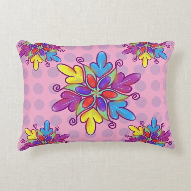 Colourful Abstract Kaleidoscope Flower Pattern Accent Pillow (Front)