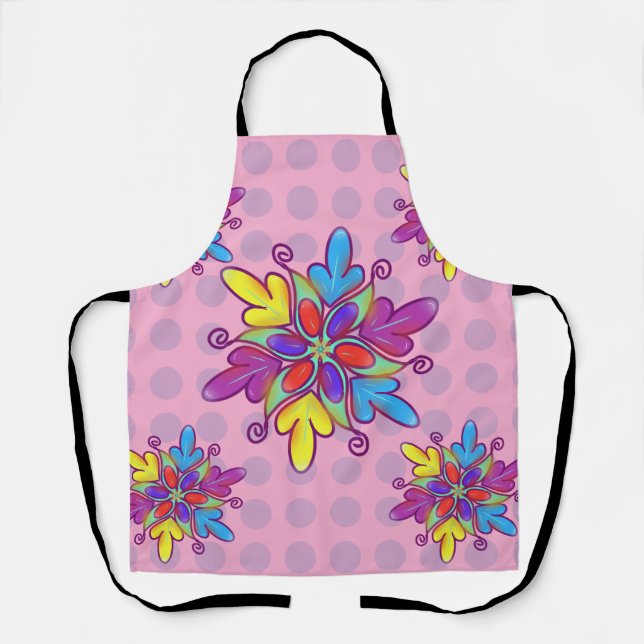 Colourful Abstract Kaleidoscope Flower Pattern Apron (Front)