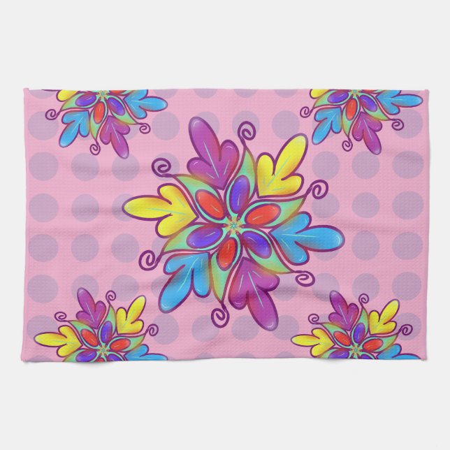 Colourful Abstract Kaleidoscope Flower Pattern Kitchen Towel (Horizontal)