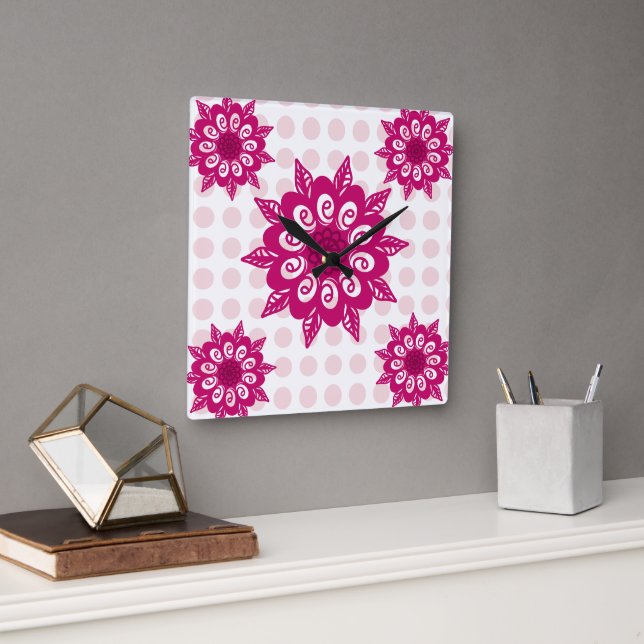 Colourful Abstract Kaleidoscope Flower Pattern Thr Square Wall Clock (Office)