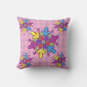 Colourful Abstract Kaleidoscope Flower Pattern Throw Pillow