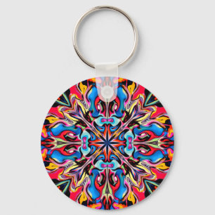 Colourful Abstract Kaleidoscope Metal Keychain
