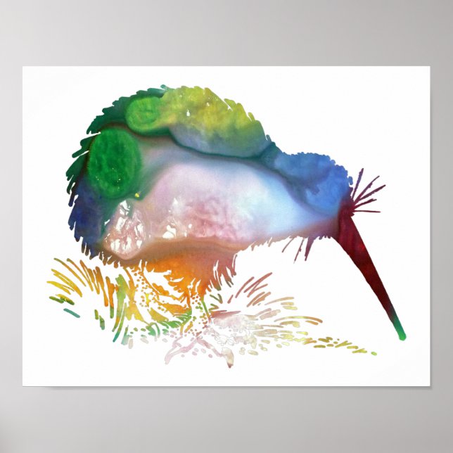 Colourful abstract  Kiwi silhouette Poster (Front)