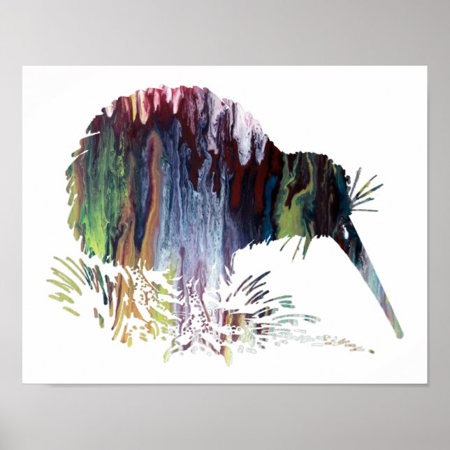 Colourful abstract  Kiwi silhouette Poster (Front)