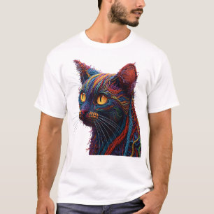 Colourful Abstract Knitted Texture Cat Tee