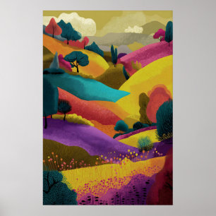 Colourful Abstract Landscape Art Print Modern Hill