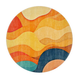 Colourful Abstract Layered Waves Cutting Board