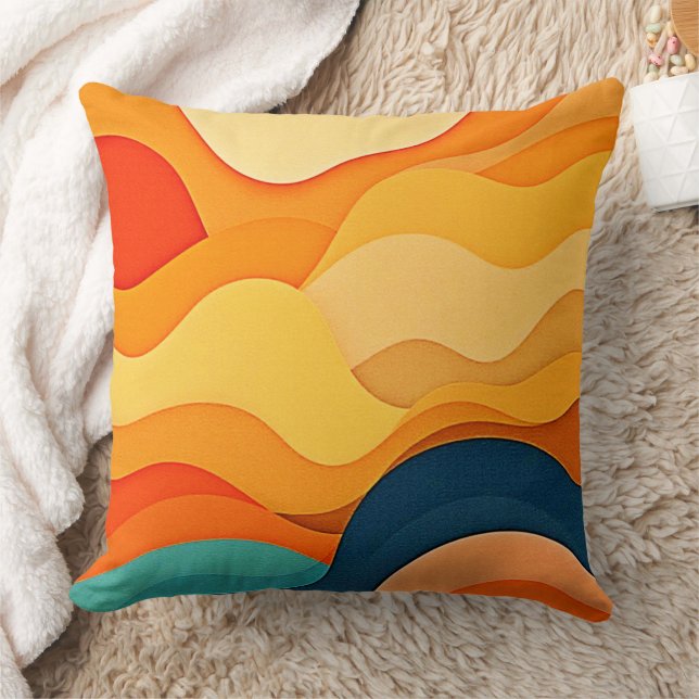 Colourful Abstract Layered Waves  Throw Pillow (Blanket)