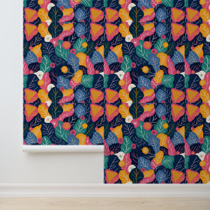 Colourful Abstract Leaf and Floral Pattern Wallpaper