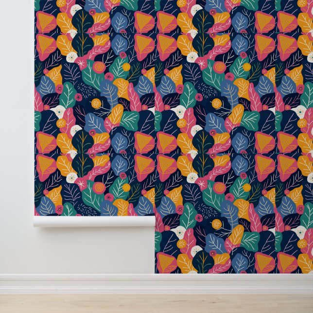 Colourful Abstract Leaf and Floral Pattern Wallpaper (Application)