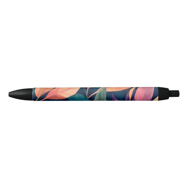 Colourful Abstract Leaves Black Ink Pen (Front)