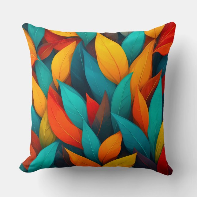 Colourful Abstract Leaves Displaying a Vibrant Mix Throw Pillow (Front)