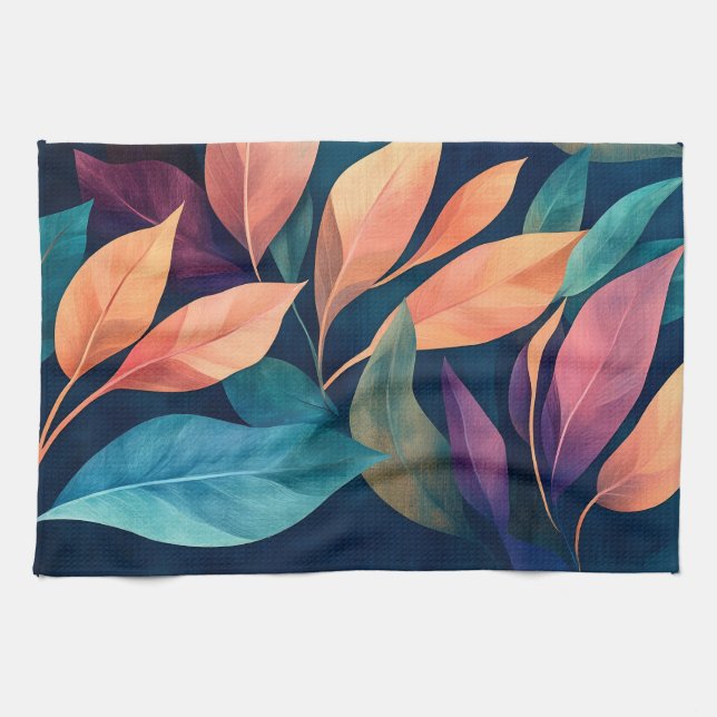Colourful Abstract Leaves Kitchen Towel (Horizontal)