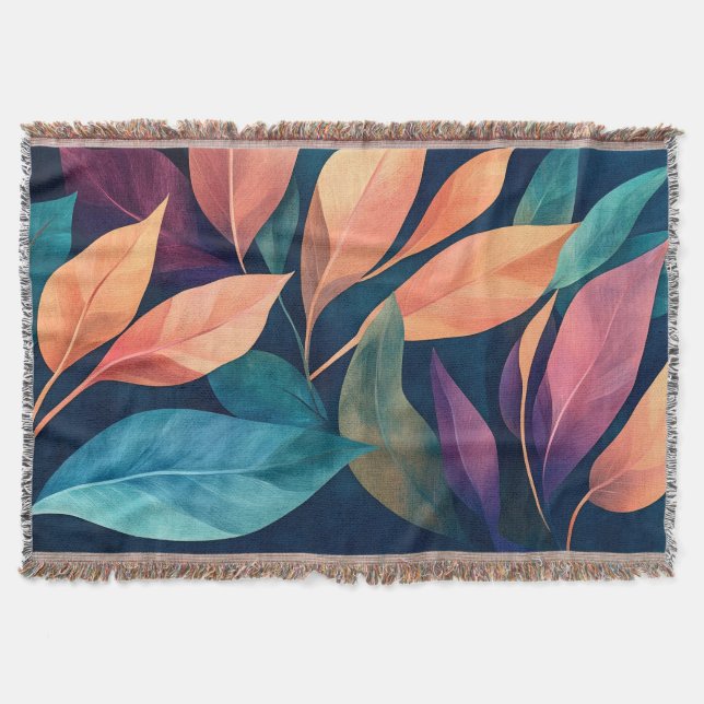 Colourful Abstract Leaves Throw Blanket (Front)