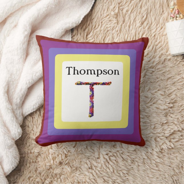 Colourful Abstract Letter T Initial Monogram Throw Pillow (Blanket)