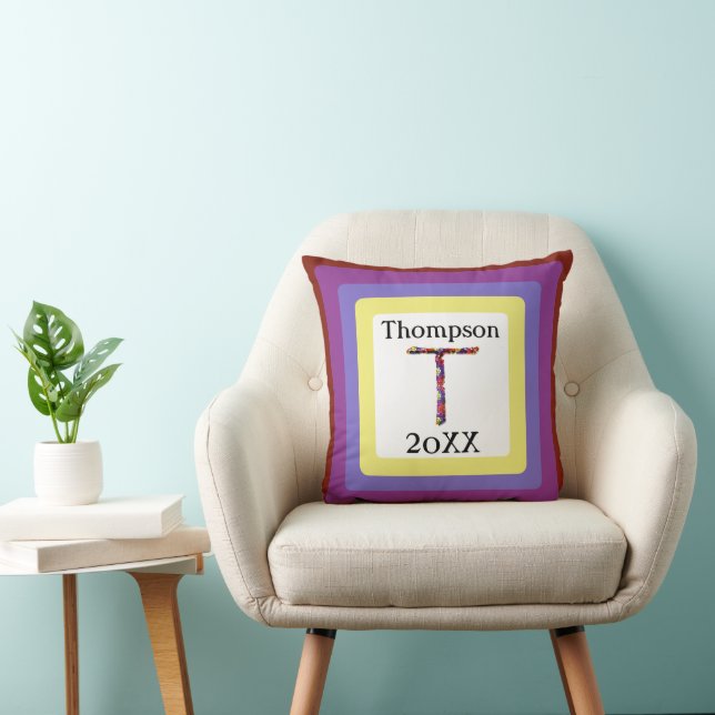 Colourful Abstract Letter T Initial Monogram Throw Pillow (Chair)