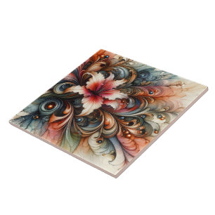 Colourful Abstract Lily With Artistic Swirls Tile