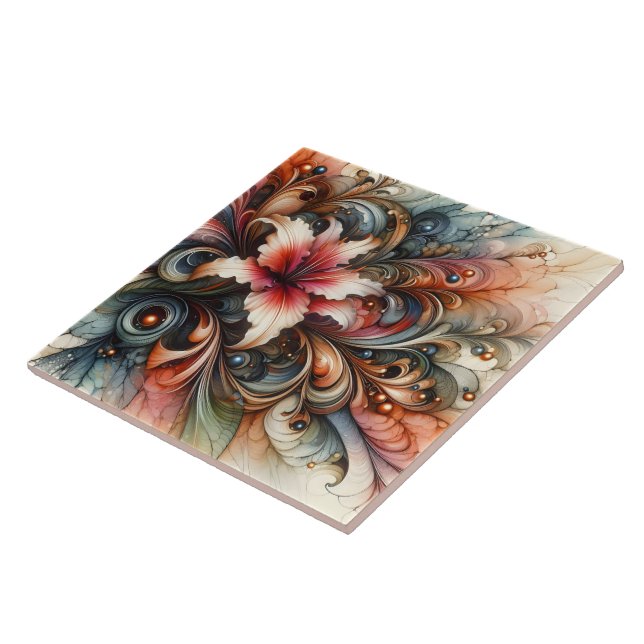 Colourful Abstract Lily With Artistic Swirls Tile (Side)