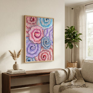 Colourful Abstract Line Art Floral Swirl Roses Poster