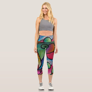 Colourful abstract lines and shapes capri leggings