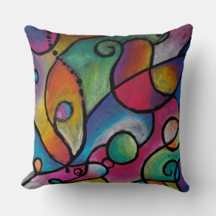 Colourful abstract lines and shapes throw pillow